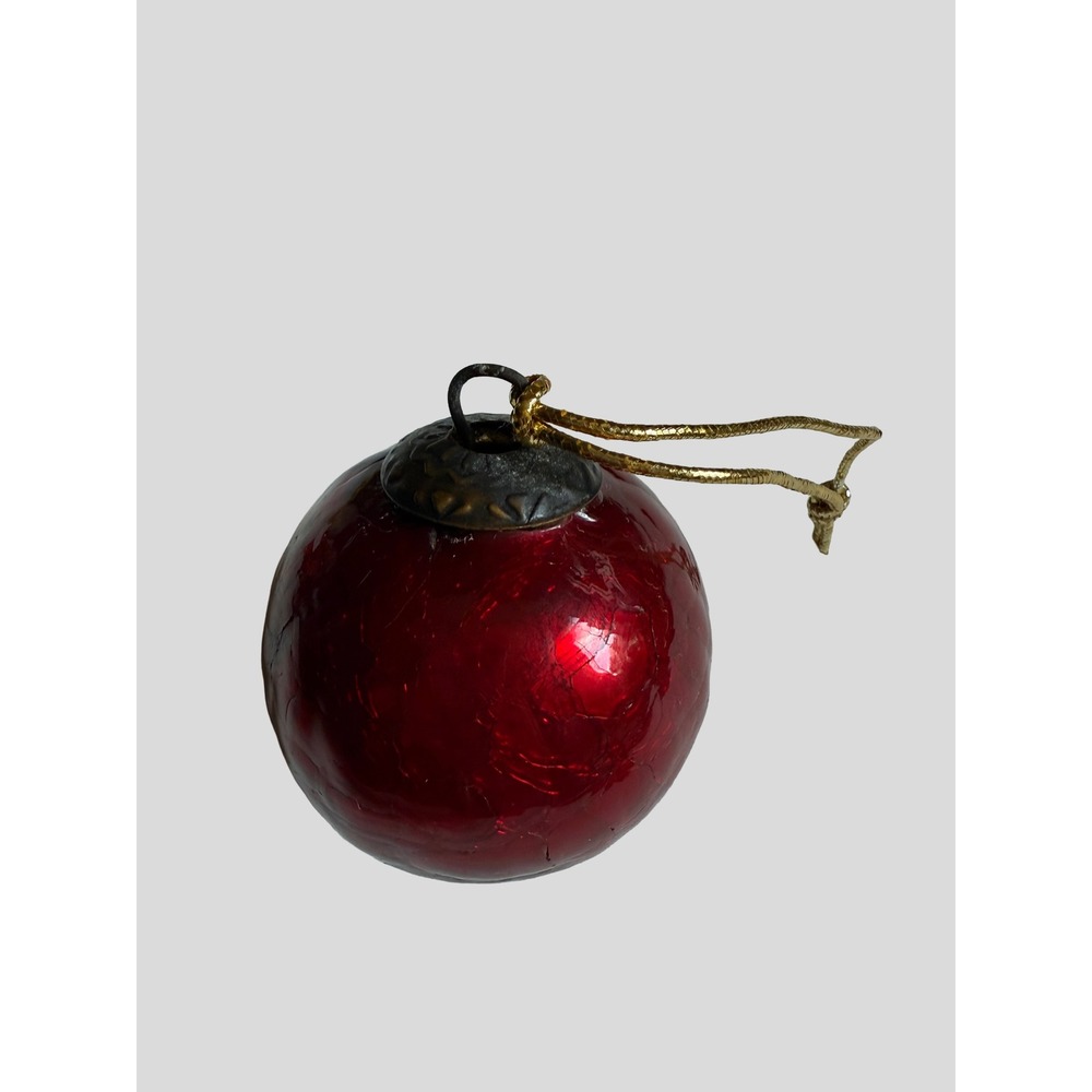 Vintage Red Crackle Glass Christmas Ornament Ruby Red Heavy Kugel Glass Bauble